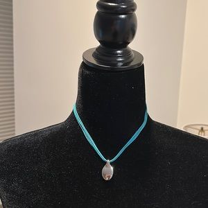 Silver teardrop on teal rope necklace